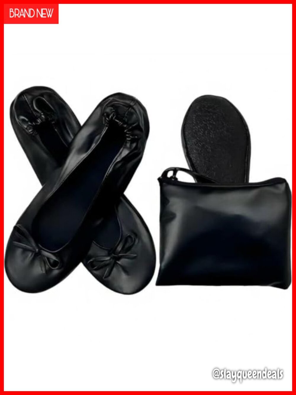 Foldable Ballet Flats Portable Roll Up Shoes with Zipper Pouch Non-Slip